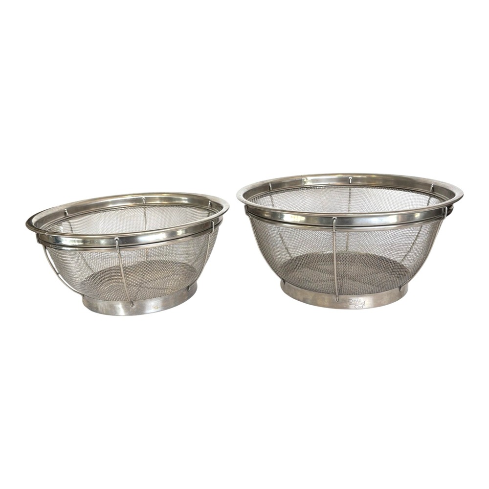 Pampered Chef Stainless Steel Metal Mesh Colander Strainer Nesting Set of 2